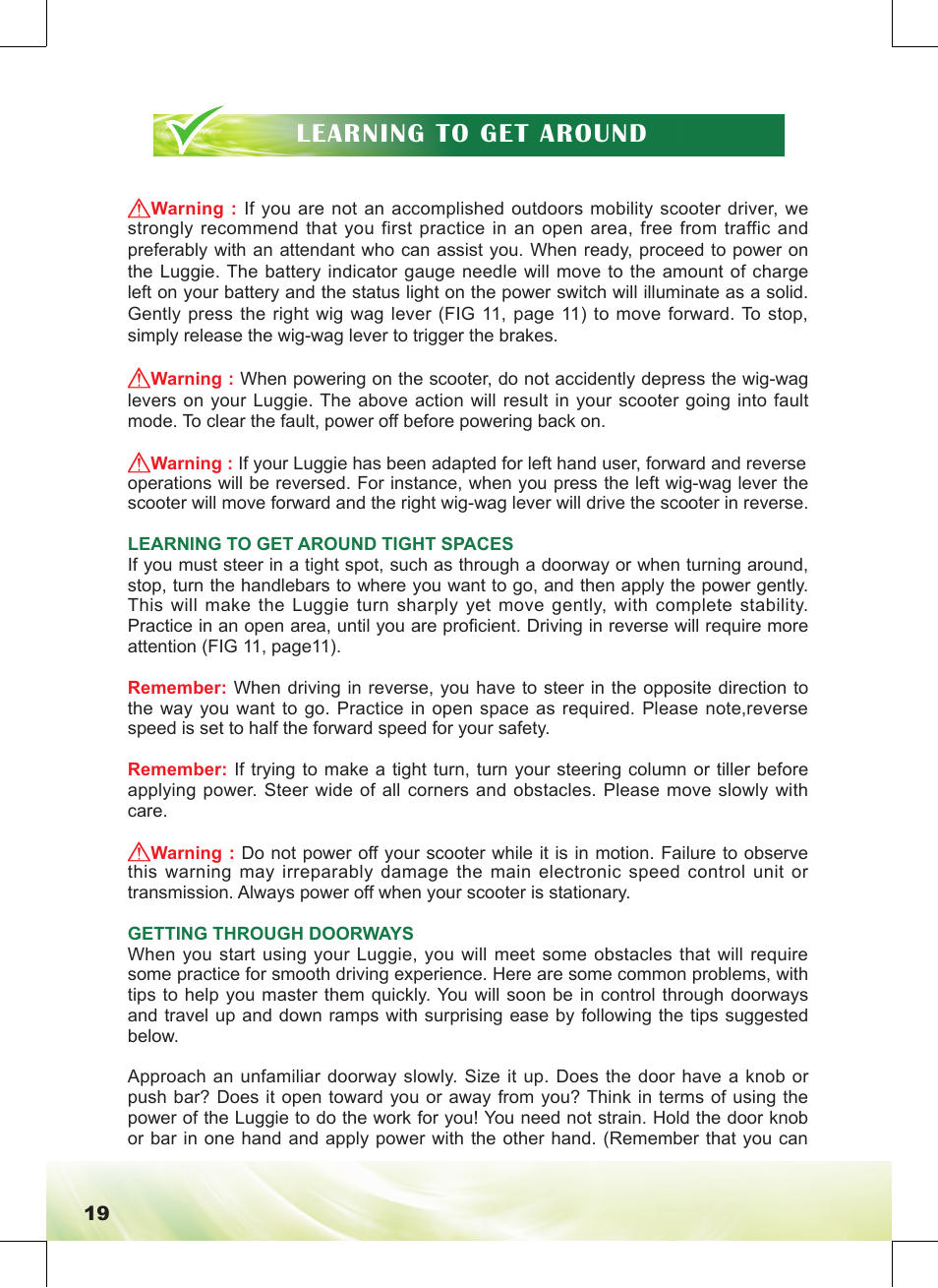 Learning to get around | Freerider FR168-4IT/Luggie User Manual | Page 20 / 48