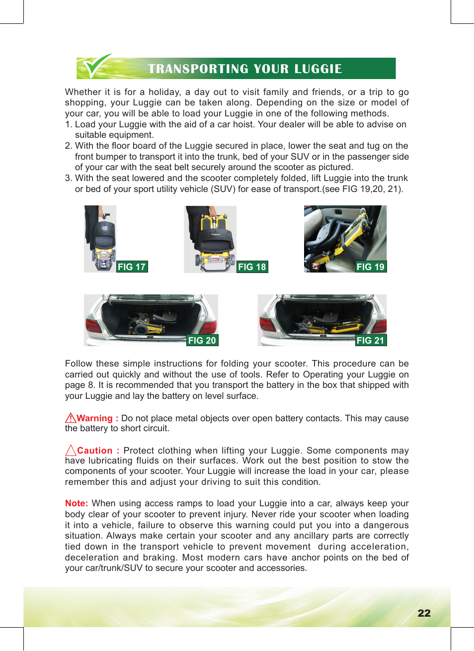 Transporting your luggie | Freerider FR168-4IT/Luggie User Manual | Page 23 / 48