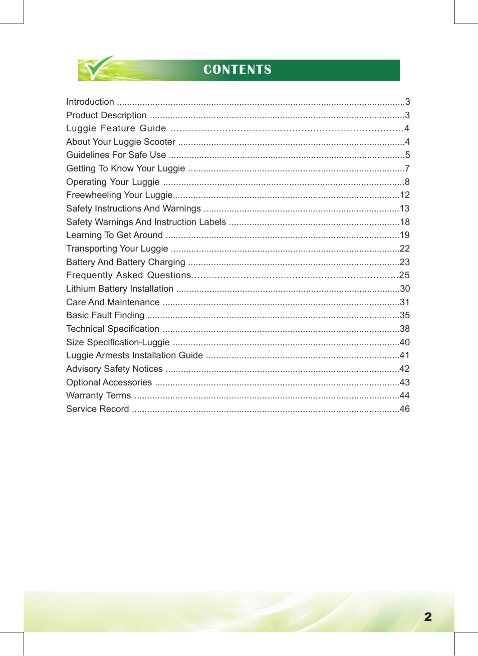 Freerider FR168-4IT/Luggie User Manual | Page 3 / 48