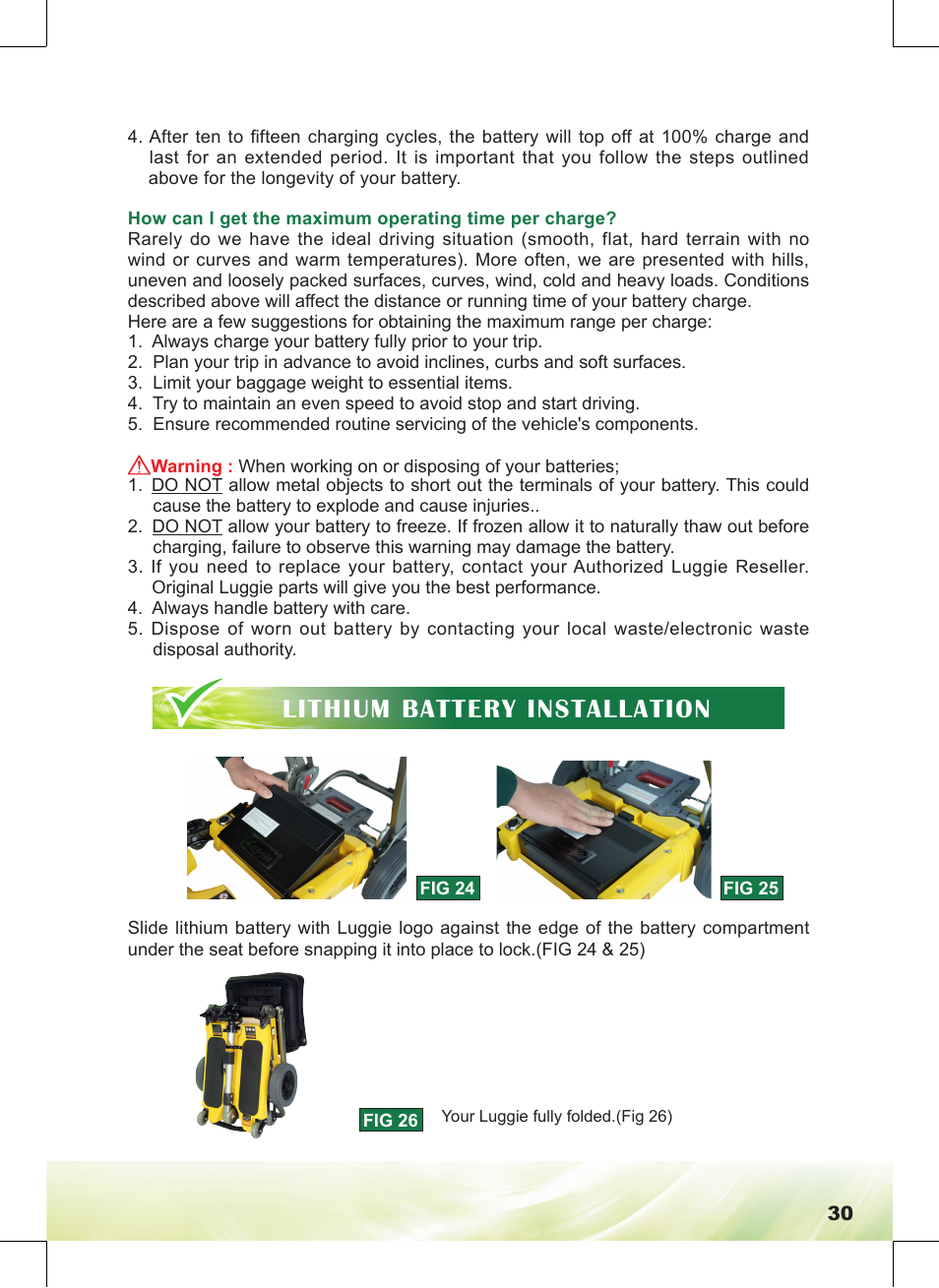 Lithium battery installation | Freerider FR168-4IT/Luggie User Manual | Page 31 / 48