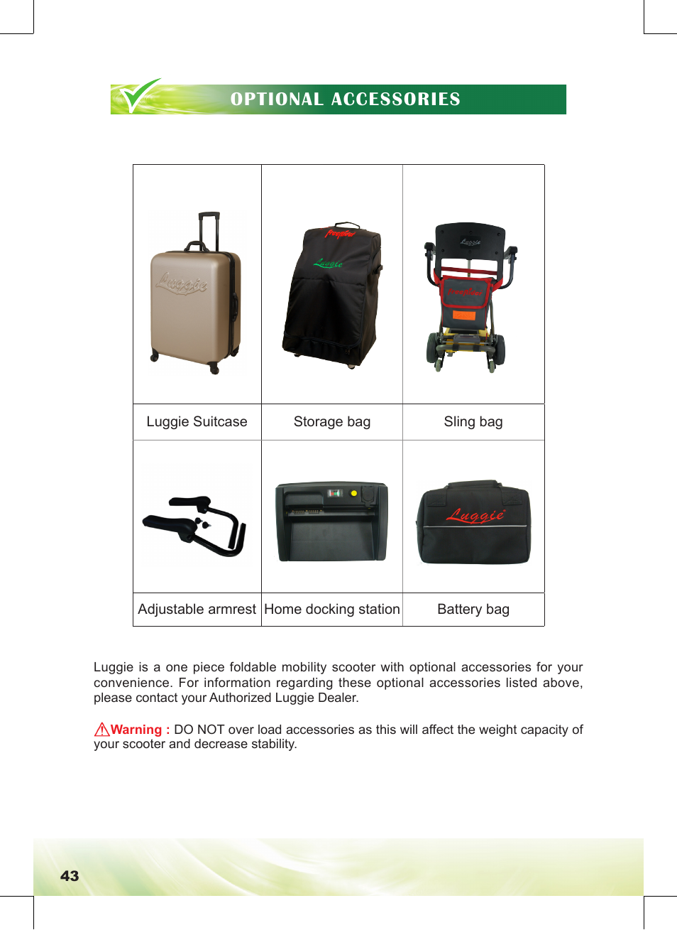 Optional accessories | Freerider FR168-4IT/Luggie User Manual | Page 44 / 48