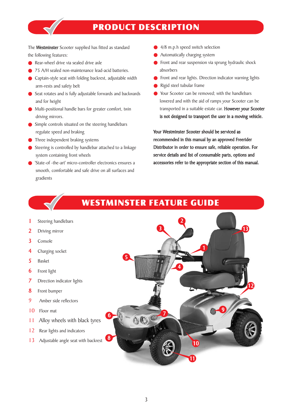 Product description, Westminster feature guide | Freerider FR510GDX(Westminster) User Manual | Page 3 / 40