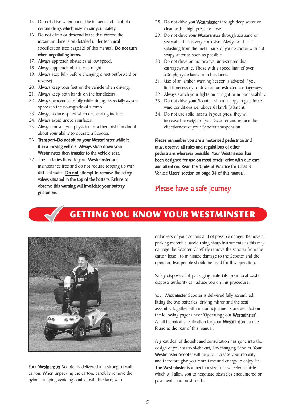 Getting you know your westminster, Please have a safe journey | Freerider FR510GDX(Westminster) User Manual | Page 5 / 40