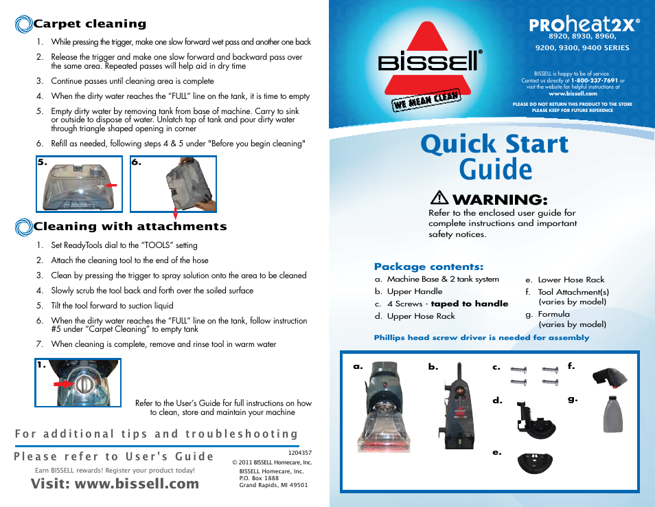 Bissell PROHEAT2X 9400 User Manual | 2 pages
