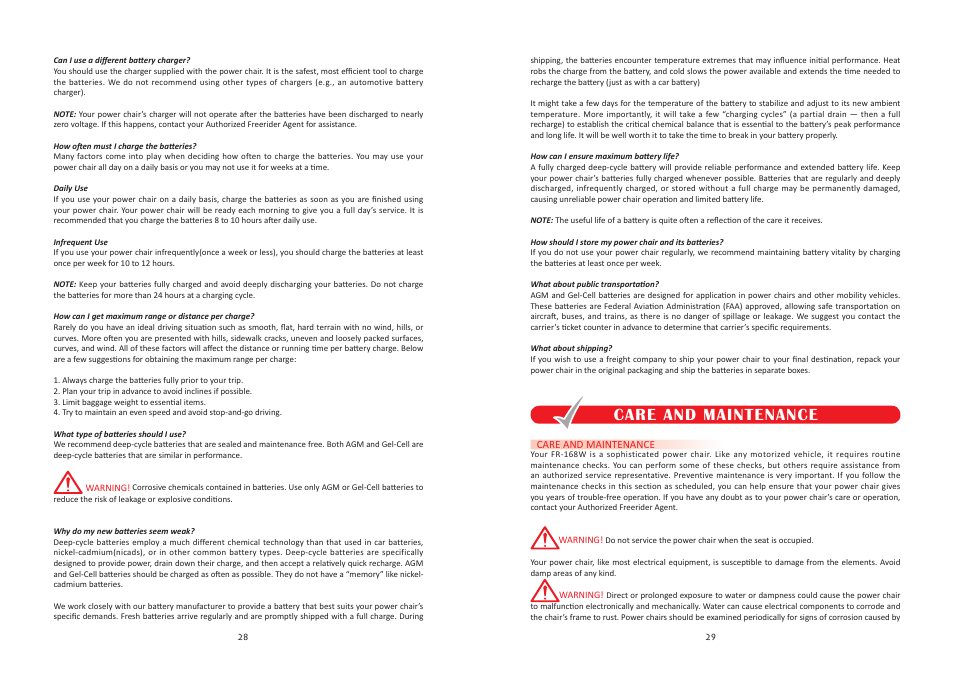 Care and maintenance | Freerider FR168W User Manual | Page 15 / 21