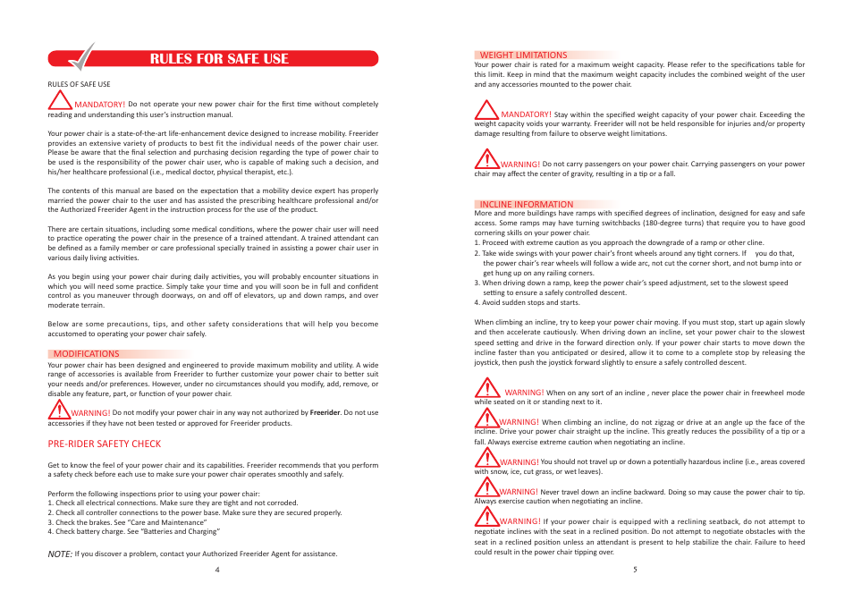 Rules for safe use | Freerider FR168W User Manual | Page 3 / 21