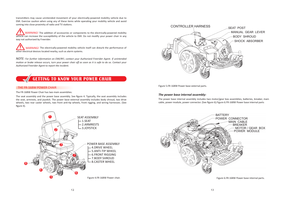 Getting to know your power chair | Freerider FR168W User Manual | Page 7 / 21