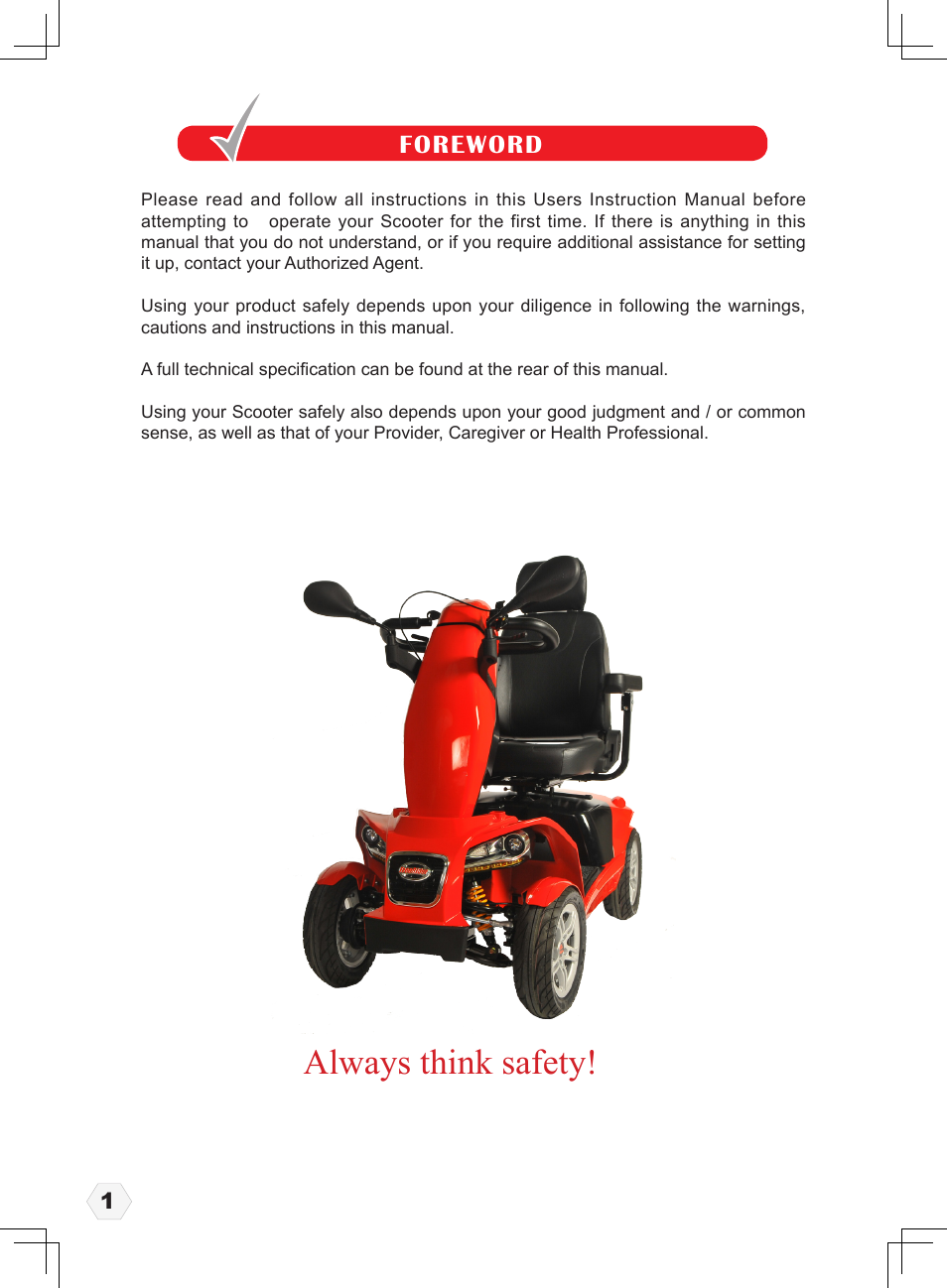 Always think safety, Foreword | Freerider FR1 User Manual | Page 2 / 32