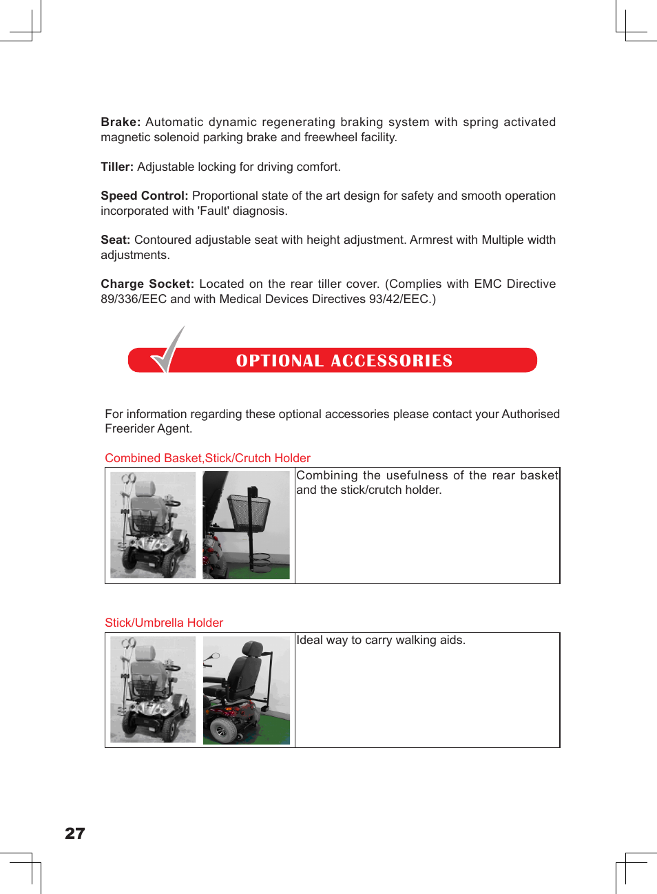 Optional accessories | Freerider FR1 User Manual | Page 28 / 32