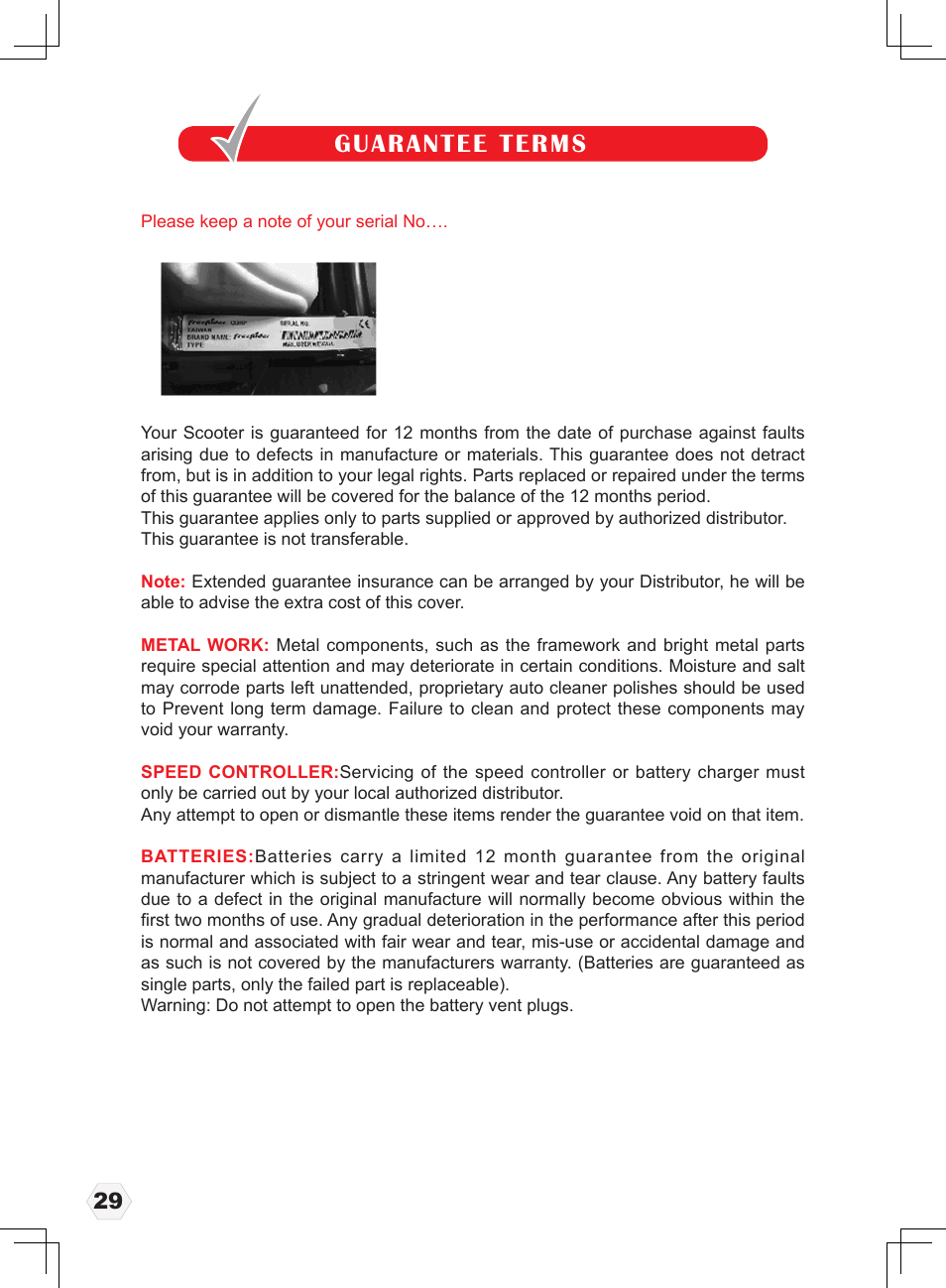 Guarantee terms | Freerider FR1 User Manual | Page 30 / 32