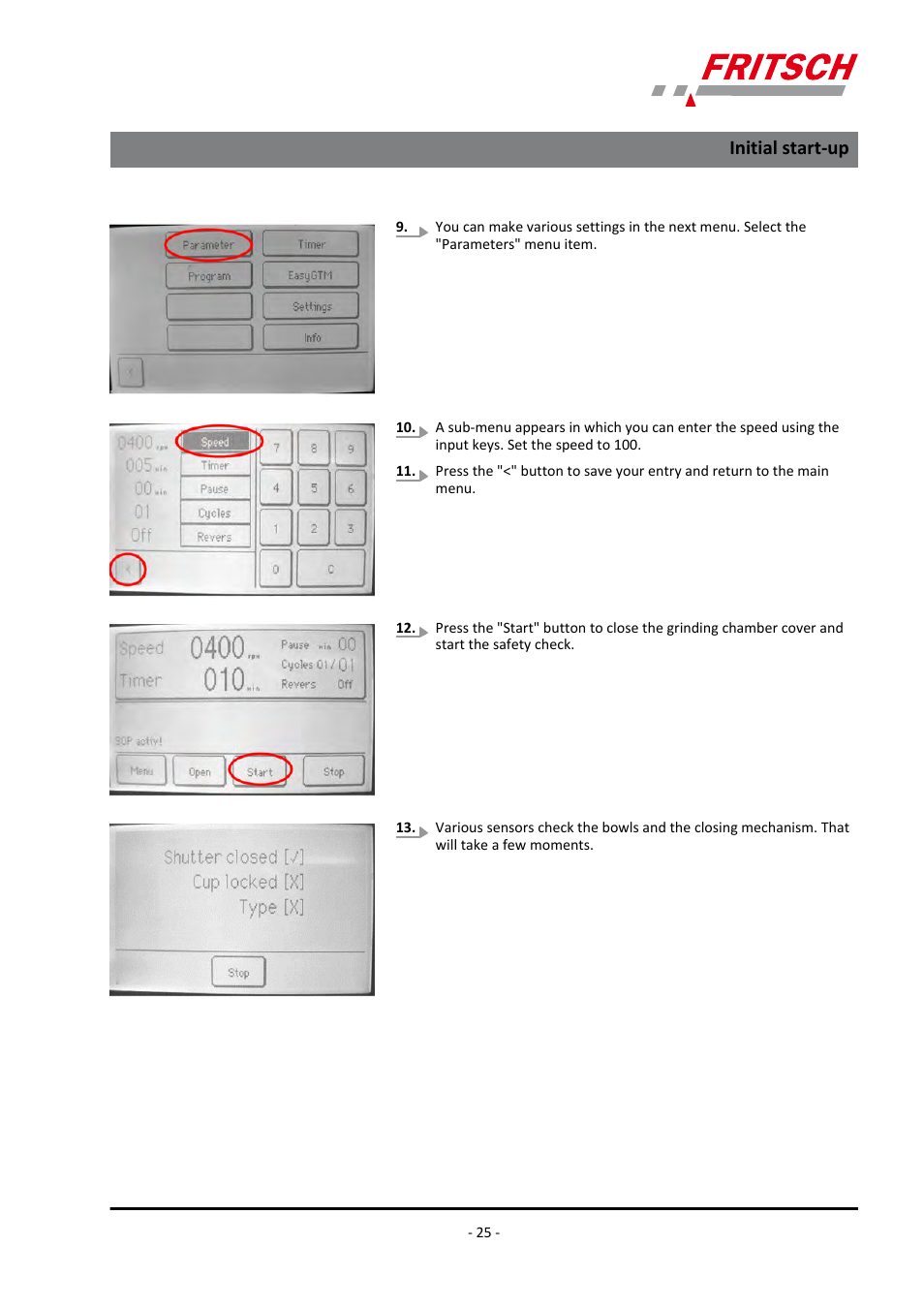 Initial start-up | FRITSCH PULVERISETTE 7 premium line User Manual | Page 25 / 112