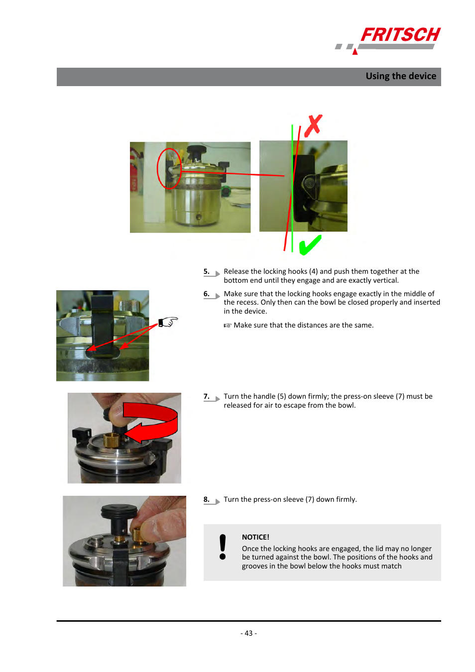 Using the device | FRITSCH PULVERISETTE 7 premium line User Manual | Page 43 / 112