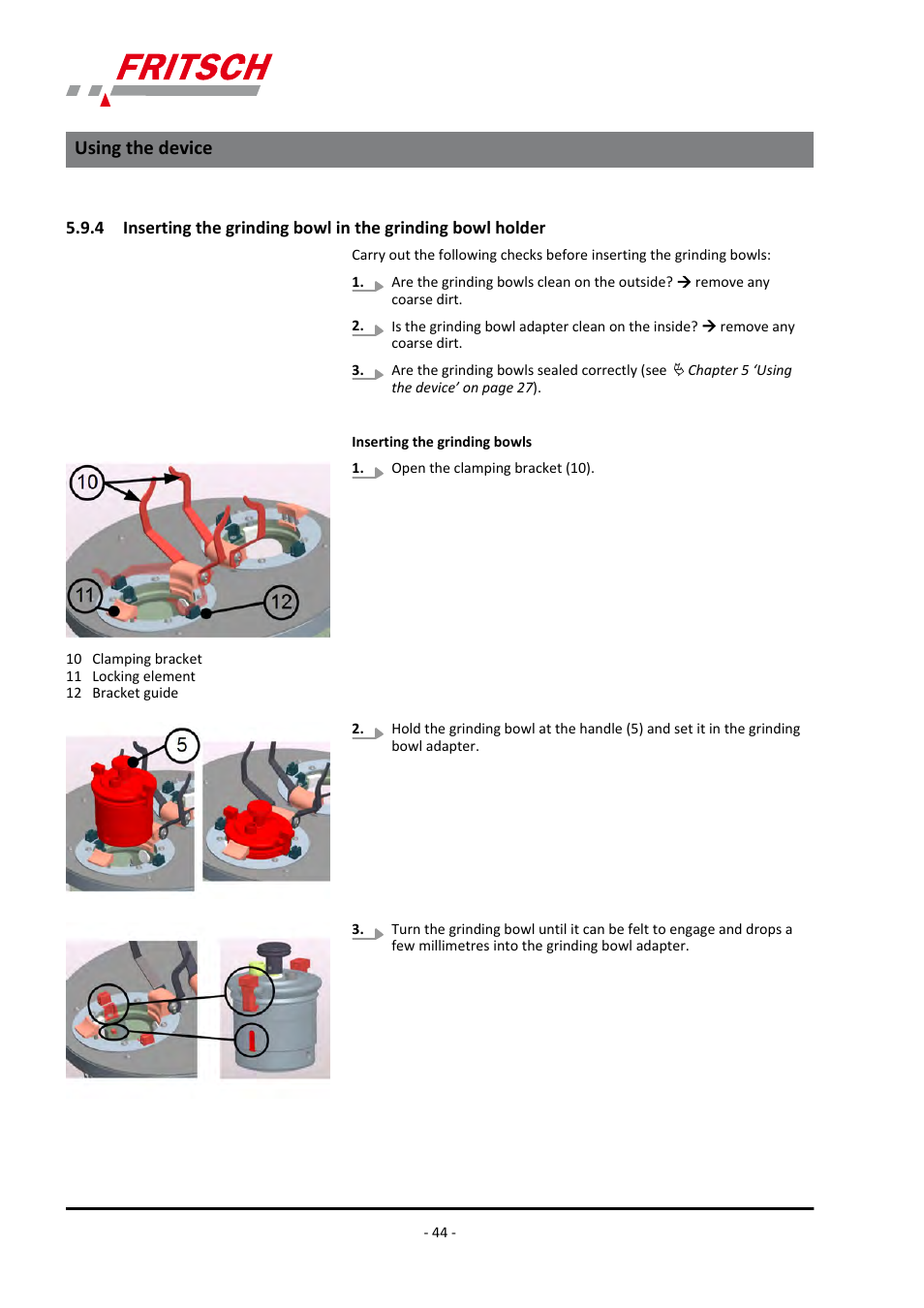 Using the device | FRITSCH PULVERISETTE 7 premium line User Manual | Page 44 / 112