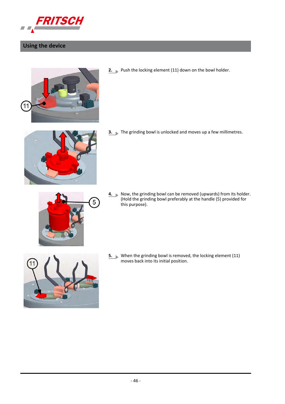Using the device | FRITSCH PULVERISETTE 7 premium line User Manual | Page 46 / 112