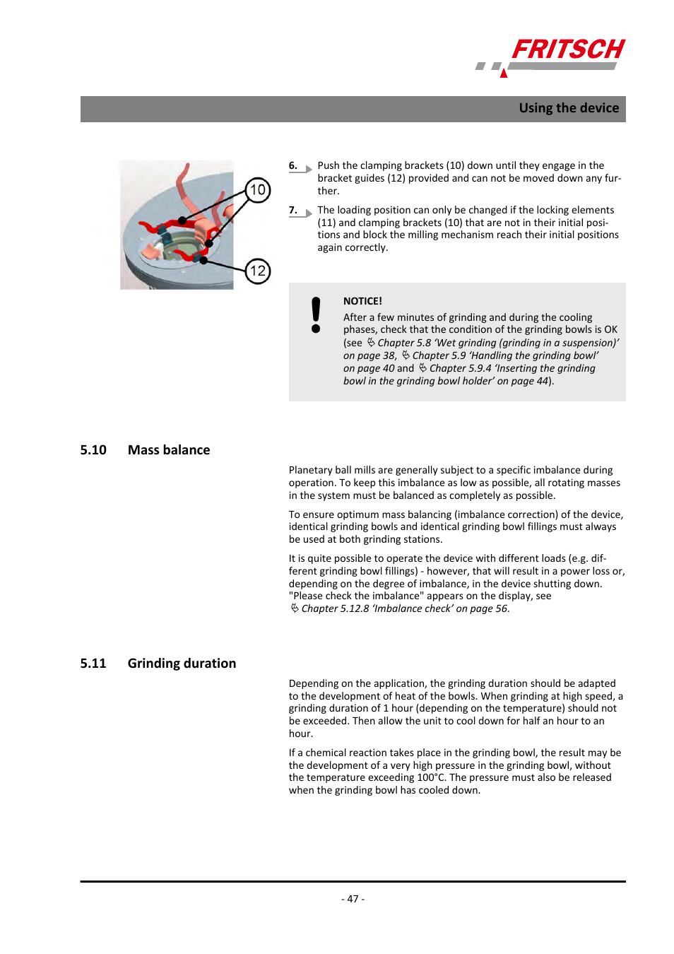 10 mass balance, 11 grinding duration, 10 mass balance 5.11 grinding duration | Using the device | FRITSCH PULVERISETTE 7 premium line User Manual | Page 47 / 112