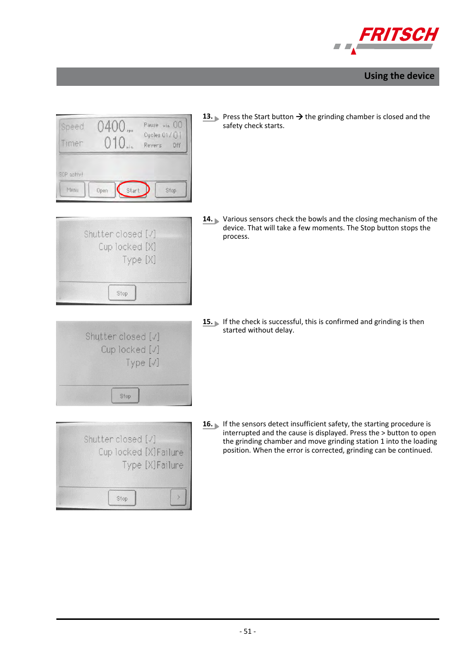 Using the device | FRITSCH PULVERISETTE 7 premium line User Manual | Page 51 / 112