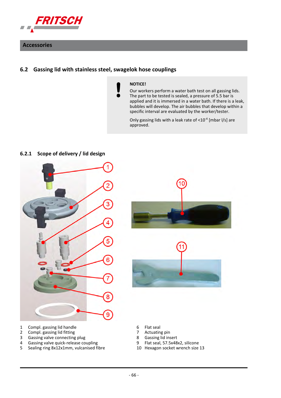 1 scope of delivery / lid design, Accessories | FRITSCH PULVERISETTE 7 premium line User Manual | Page 66 / 112