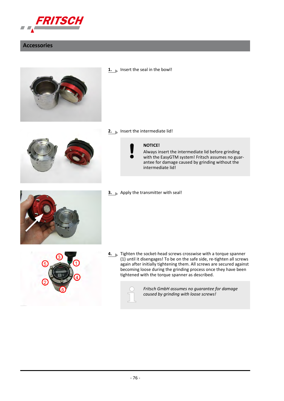 Accessories | FRITSCH PULVERISETTE 7 premium line User Manual | Page 76 / 112