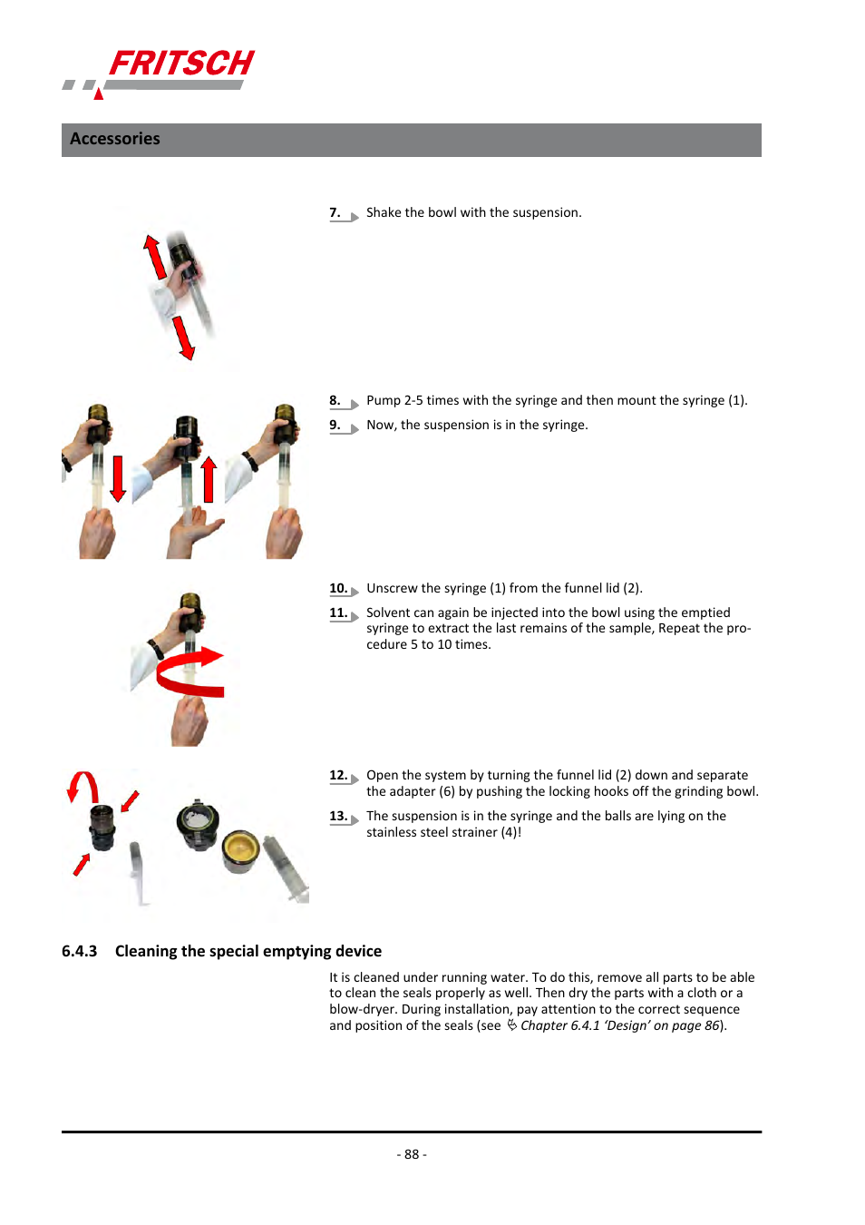 3 cleaning the special emptying device, Accessories | FRITSCH PULVERISETTE 7 premium line User Manual | Page 88 / 112