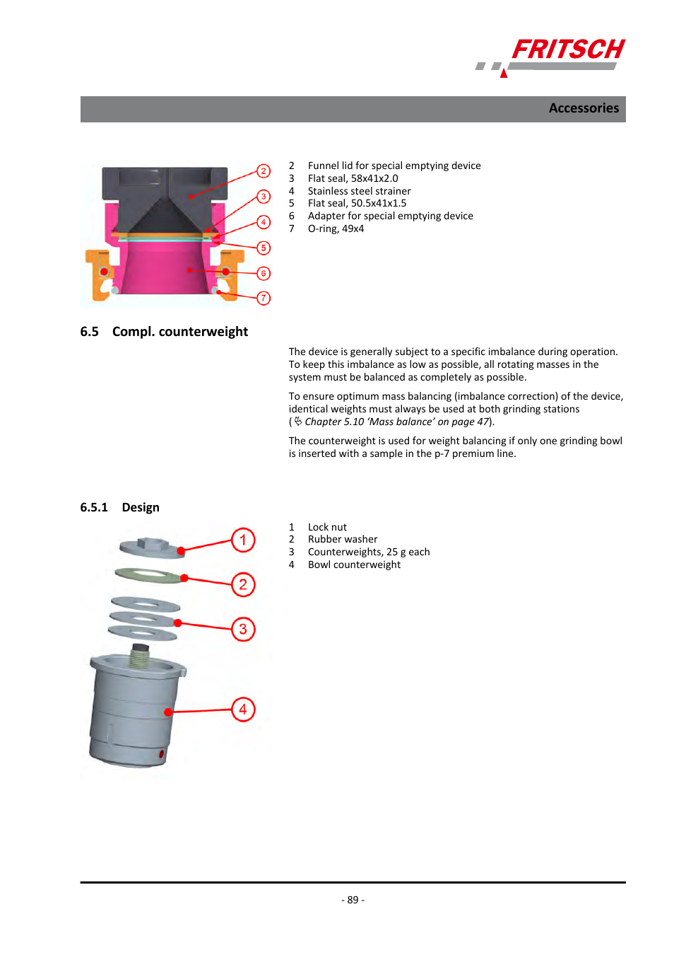 5 compl. counterweight, 1 design, 5 compl. counterweight 6.5.1 design | Accessories | FRITSCH PULVERISETTE 7 premium line User Manual | Page 89 / 112