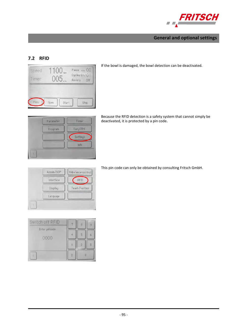 2 rfid, General and optional settings | FRITSCH PULVERISETTE 7 premium line User Manual | Page 95 / 112