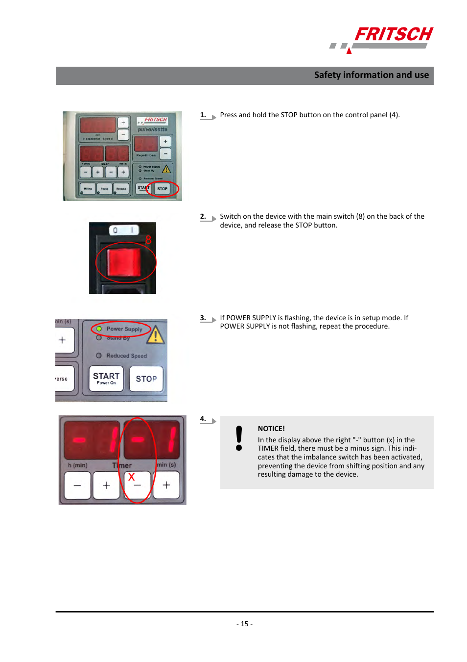 Safety information and use | FRITSCH PULVERISETTE 7 classic line User Manual | Page 15 / 56