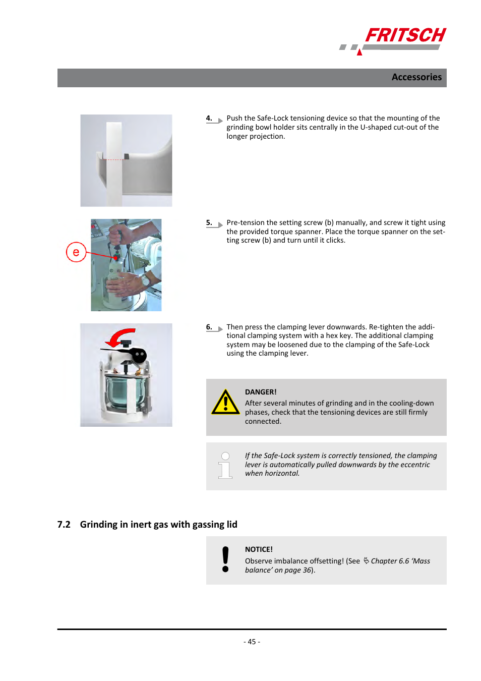 2 grinding in inert gas with gassing lid, Accessories | FRITSCH PULVERISETTE 6 classic line User Manual | Page 45 / 68