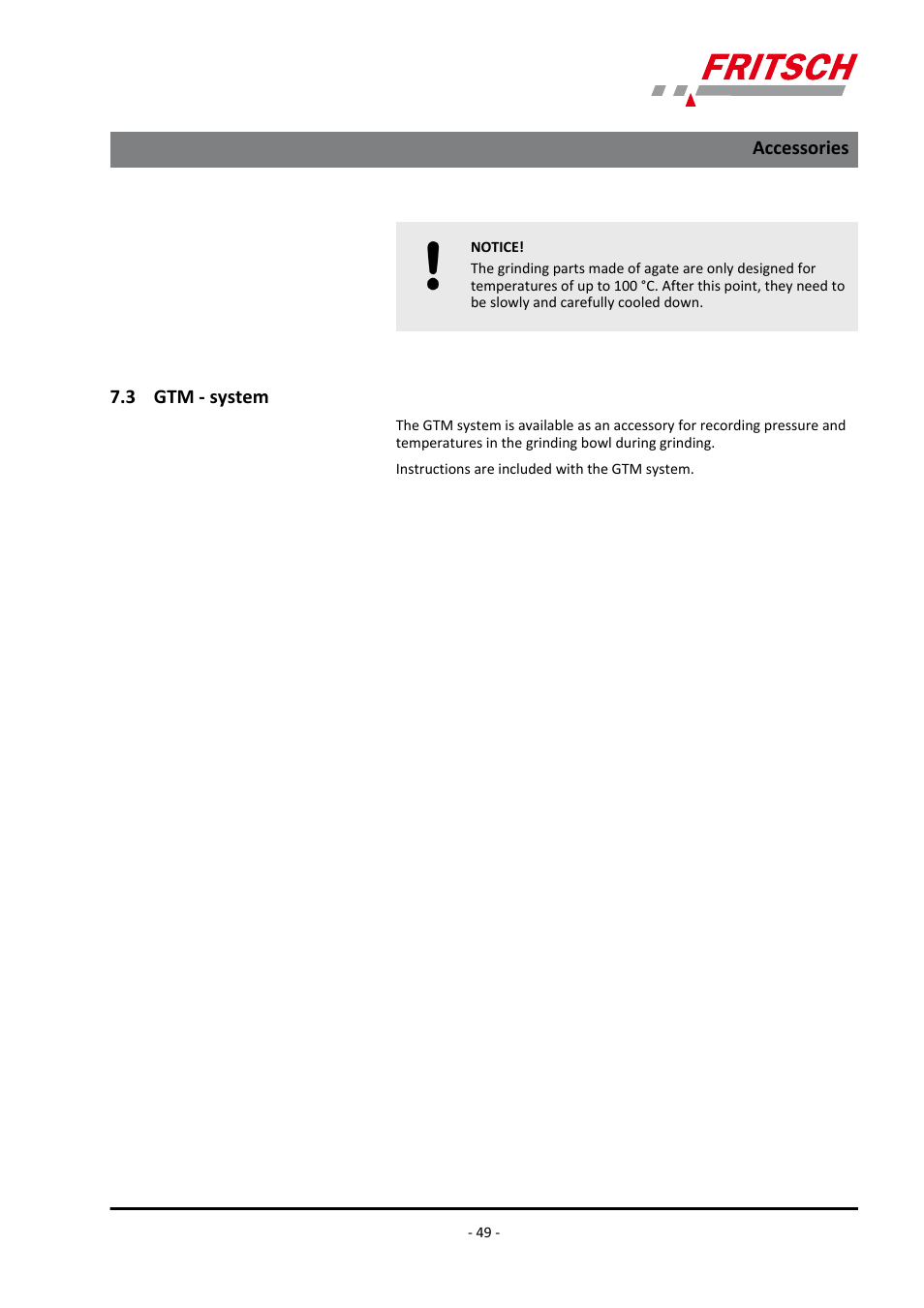 3 gtm - system, Accessories | FRITSCH PULVERISETTE 6 classic line User Manual | Page 49 / 68