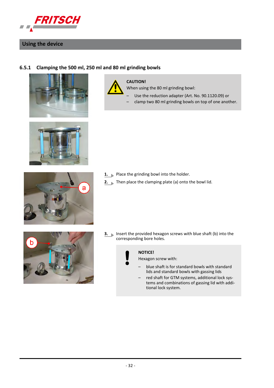 Using the device | FRITSCH PULVERISETTE 4 classic line User Manual | Page 32 / 60