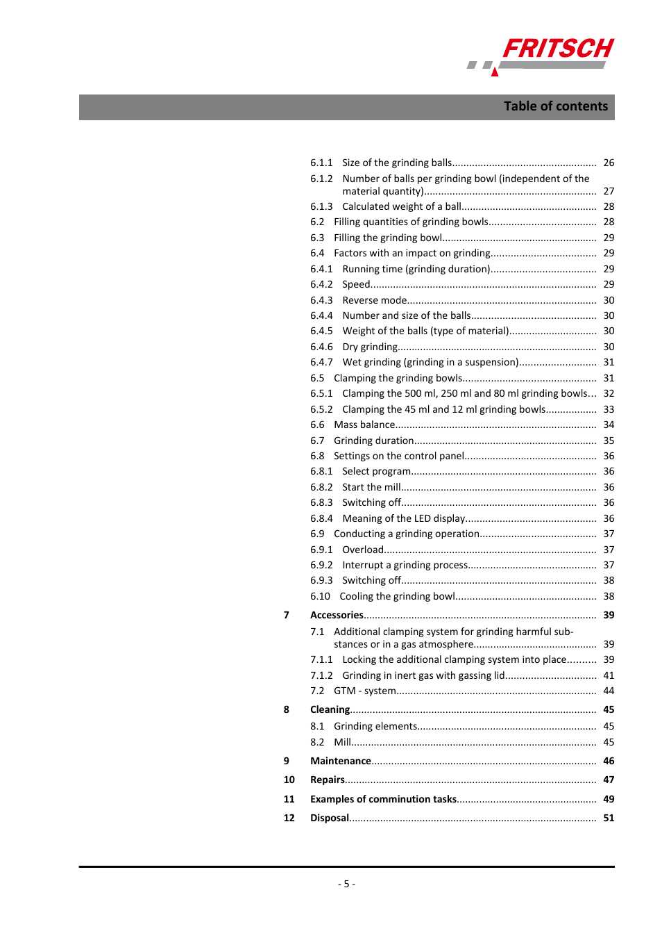 FRITSCH PULVERISETTE 4 classic line User Manual | Page 5 / 60