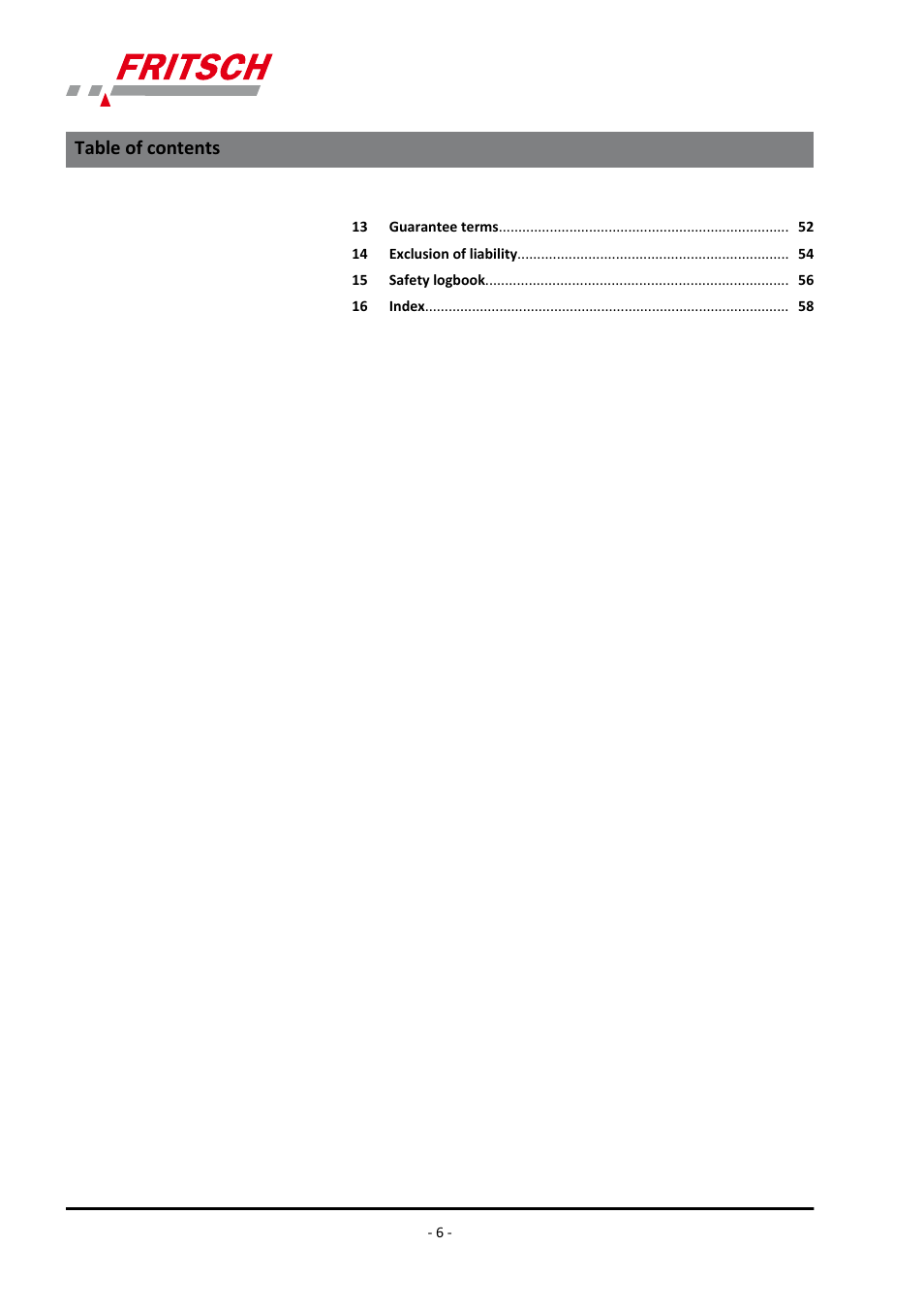 FRITSCH PULVERISETTE 4 classic line User Manual | Page 6 / 60