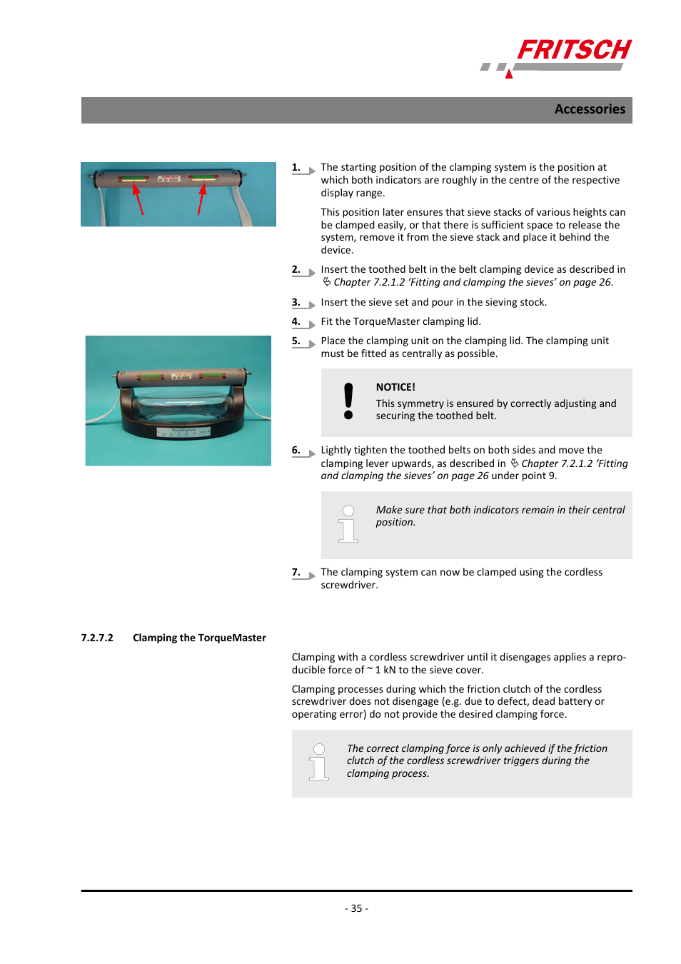 2 clamping the torquemaster, Accessories | FRITSCH PULVERISETTE 0 User Manual | Page 35 / 52