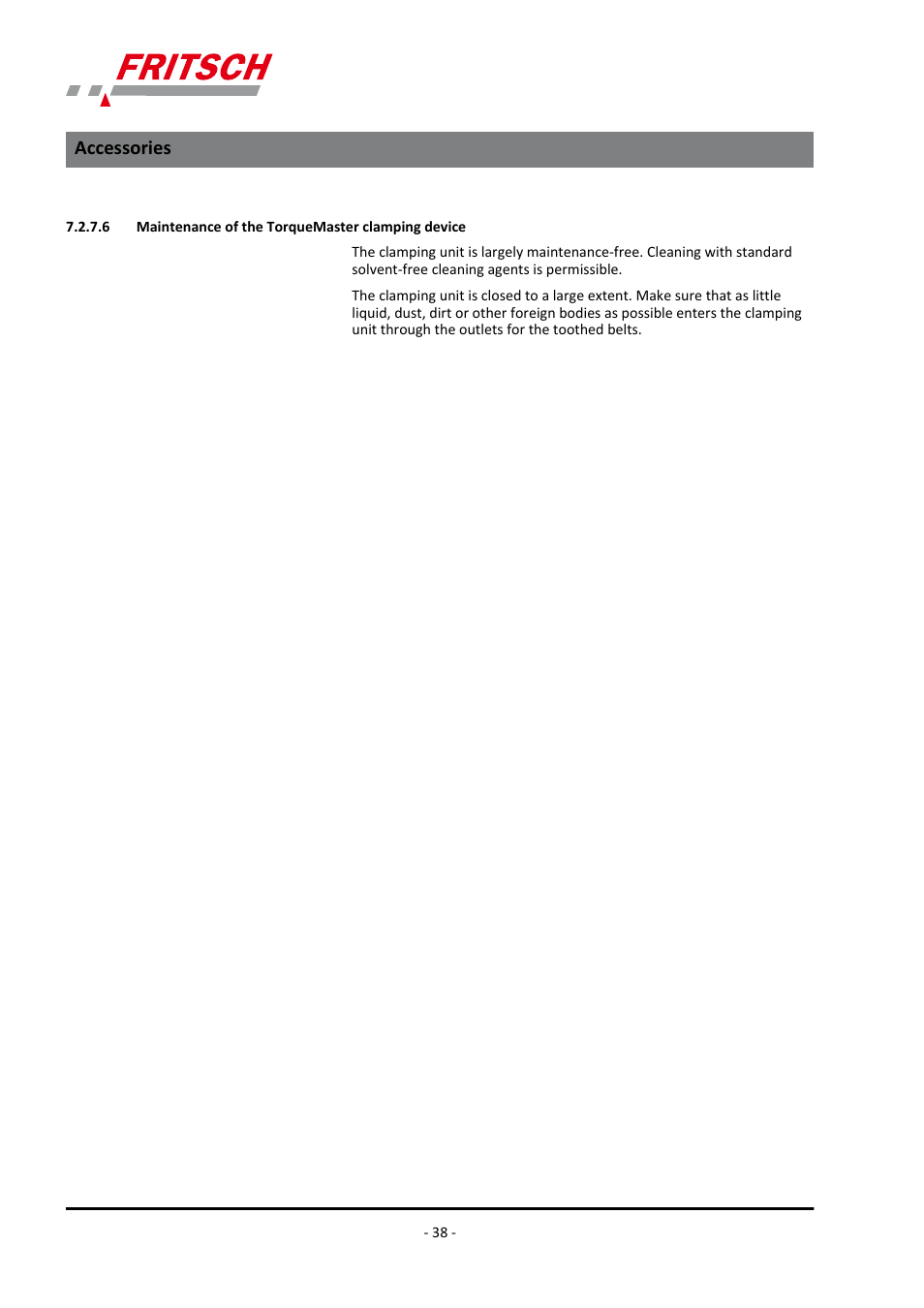 6 maintenance of the torquemaster clamping device, Accessories | FRITSCH PULVERISETTE 0 User Manual | Page 38 / 52