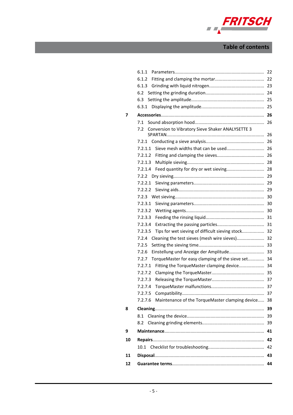 FRITSCH PULVERISETTE 0 User Manual | Page 5 / 52