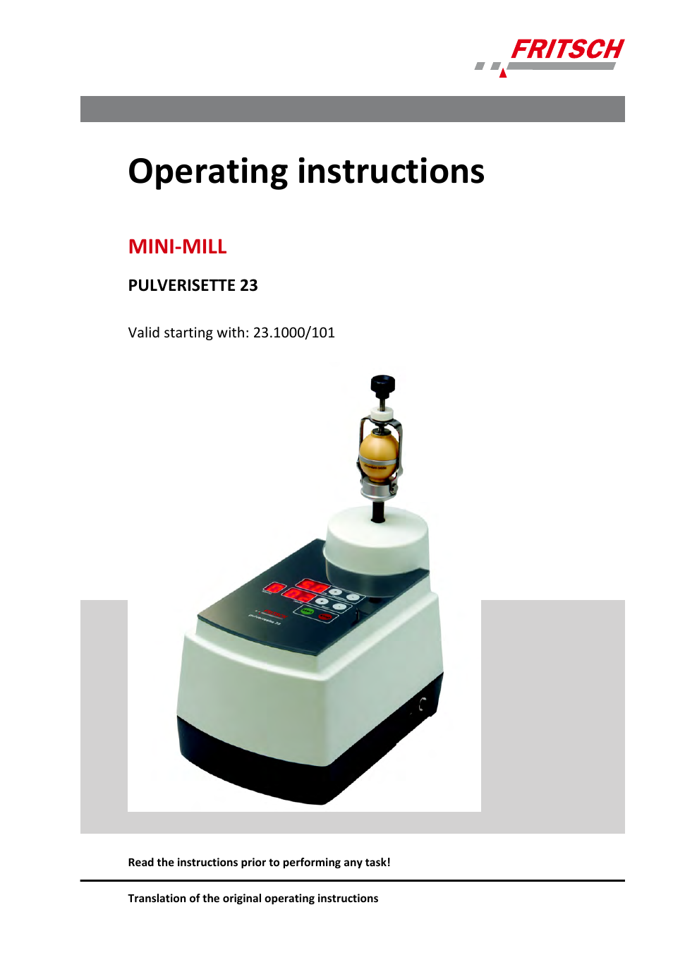 FRITSCH PULVERISETTE 23 User Manual | 40 pages