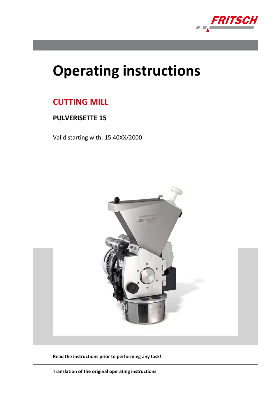 FRITSCH PULVERISETTE 15 User Manual | 44 pages