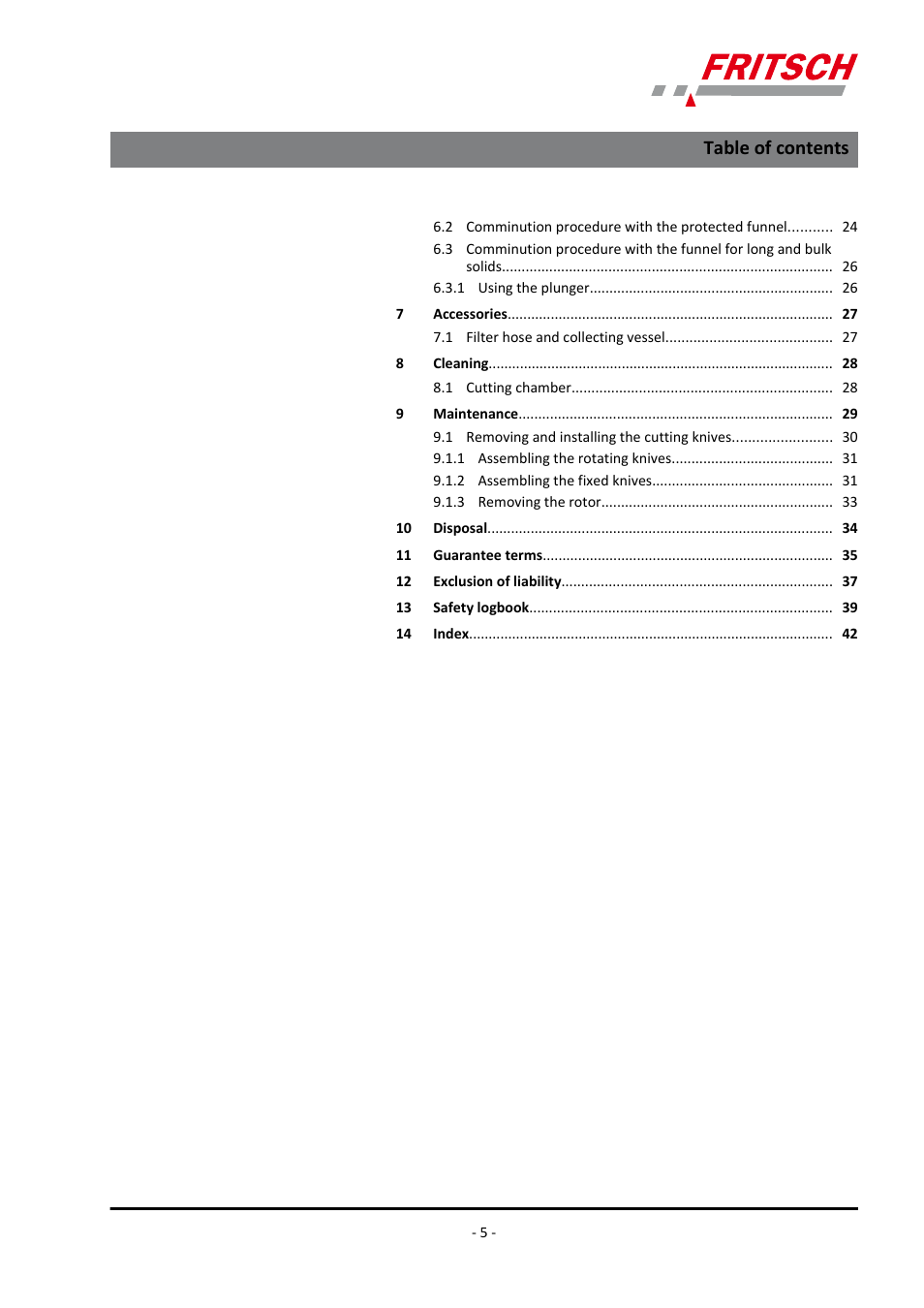 FRITSCH PULVERISETTE 15 User Manual | Page 5 / 44