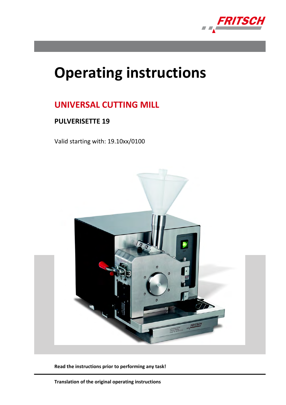 FRITSCH PULVERISETTE 19 User Manual | 62 pages