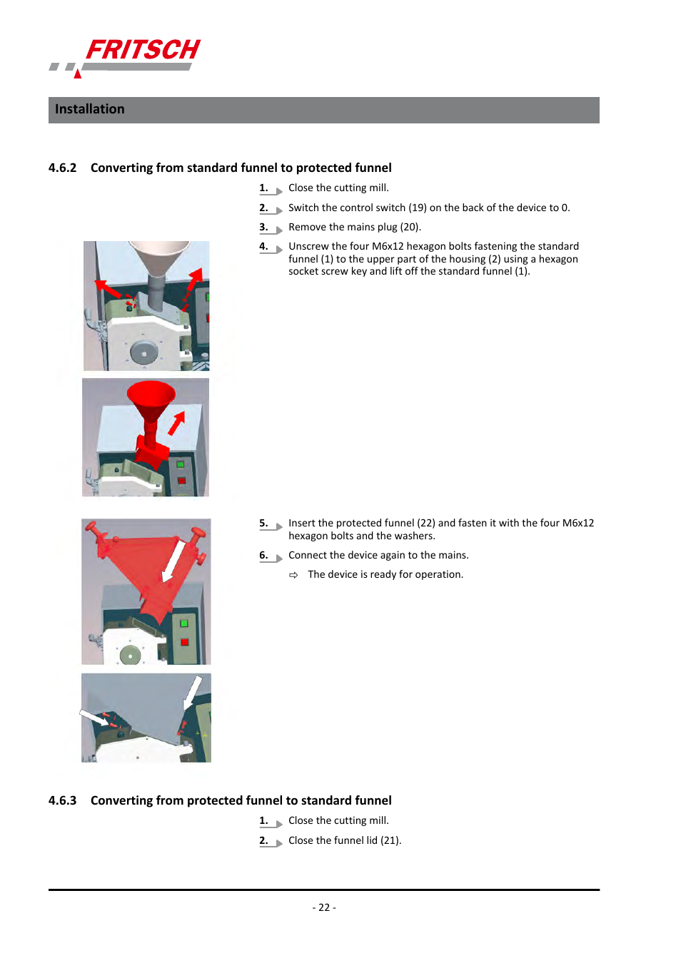 Installation | FRITSCH PULVERISETTE 19 User Manual | Page 22 / 62