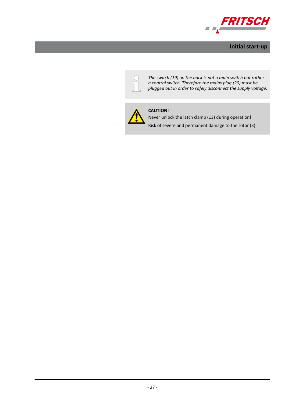 Initial start-up | FRITSCH PULVERISETTE 19 User Manual | Page 27 / 62