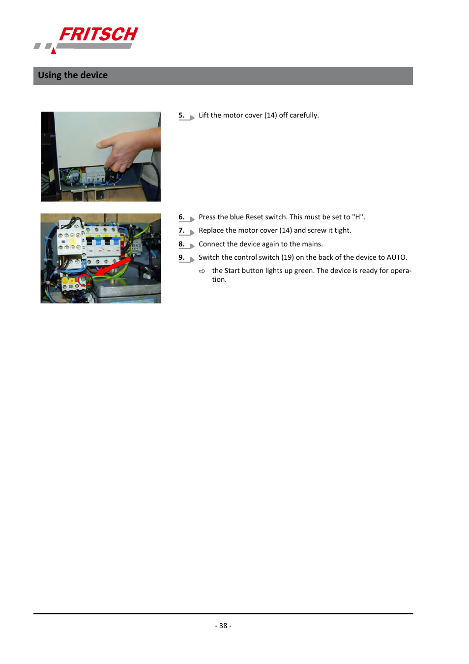 Using the device | FRITSCH PULVERISETTE 19 User Manual | Page 38 / 62
