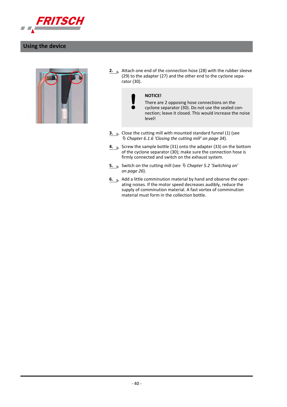 Using the device | FRITSCH PULVERISETTE 19 User Manual | Page 40 / 62