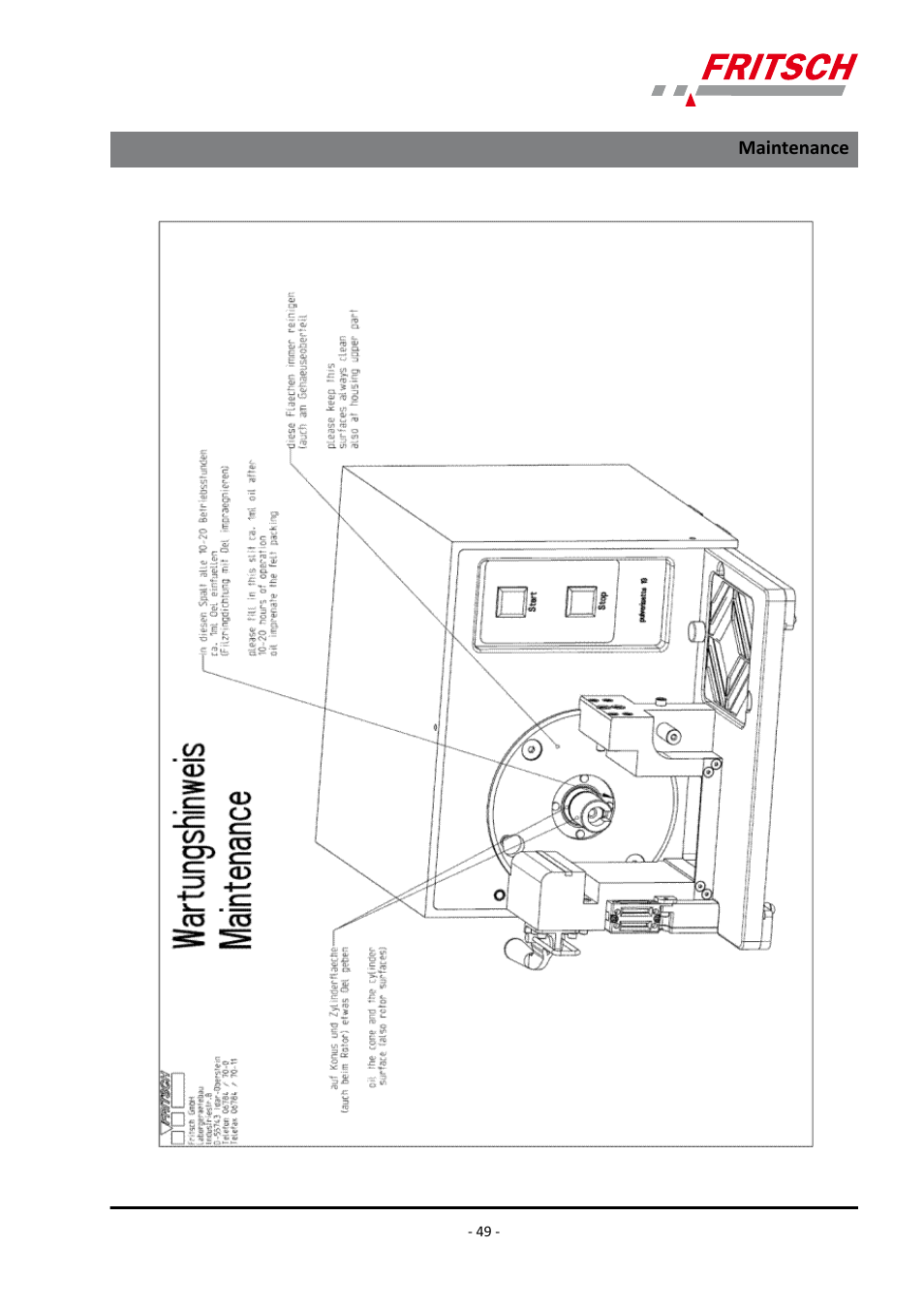 Maintenance | FRITSCH PULVERISETTE 19 User Manual | Page 49 / 62