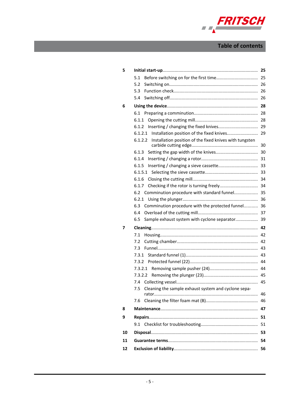 FRITSCH PULVERISETTE 19 User Manual | Page 5 / 62