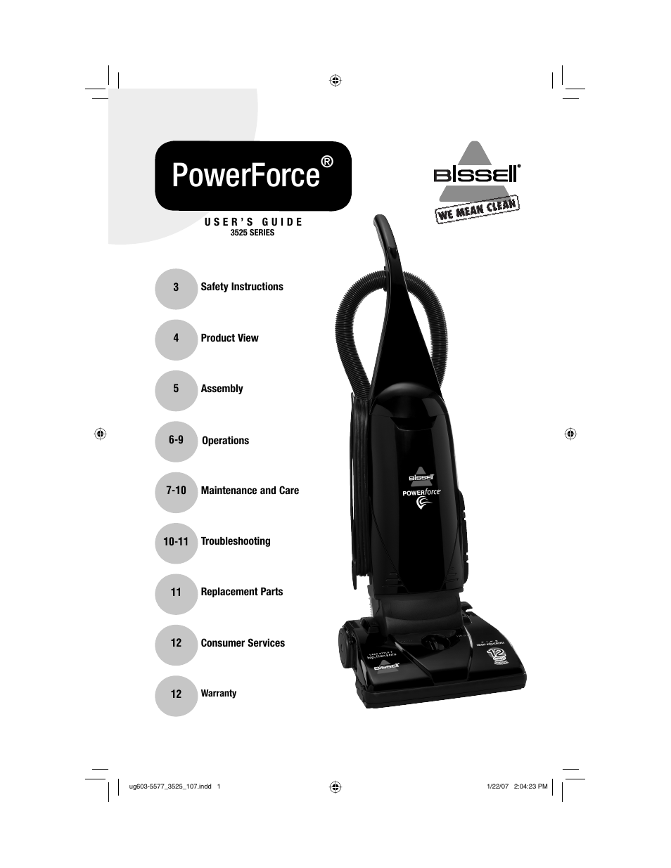 Bissell PowerForce 3525 series User Manual | 12 pages