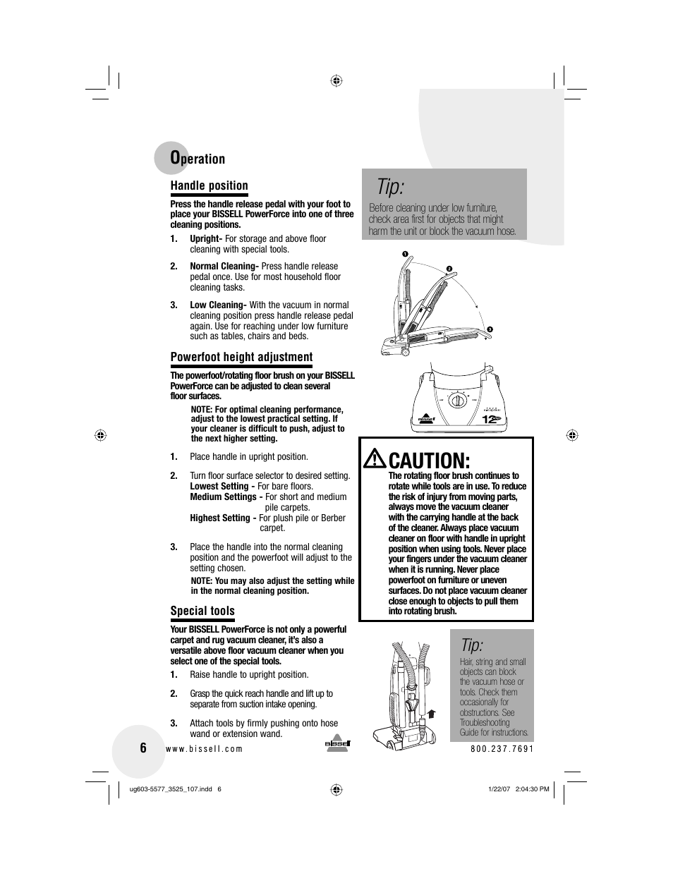 Caution | Bissell PowerForce 3525 series User Manual | Page 6 / 12