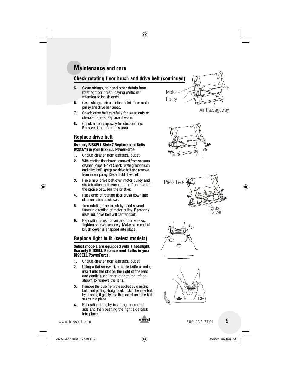 Bissell PowerForce 3525 series User Manual | Page 9 / 12