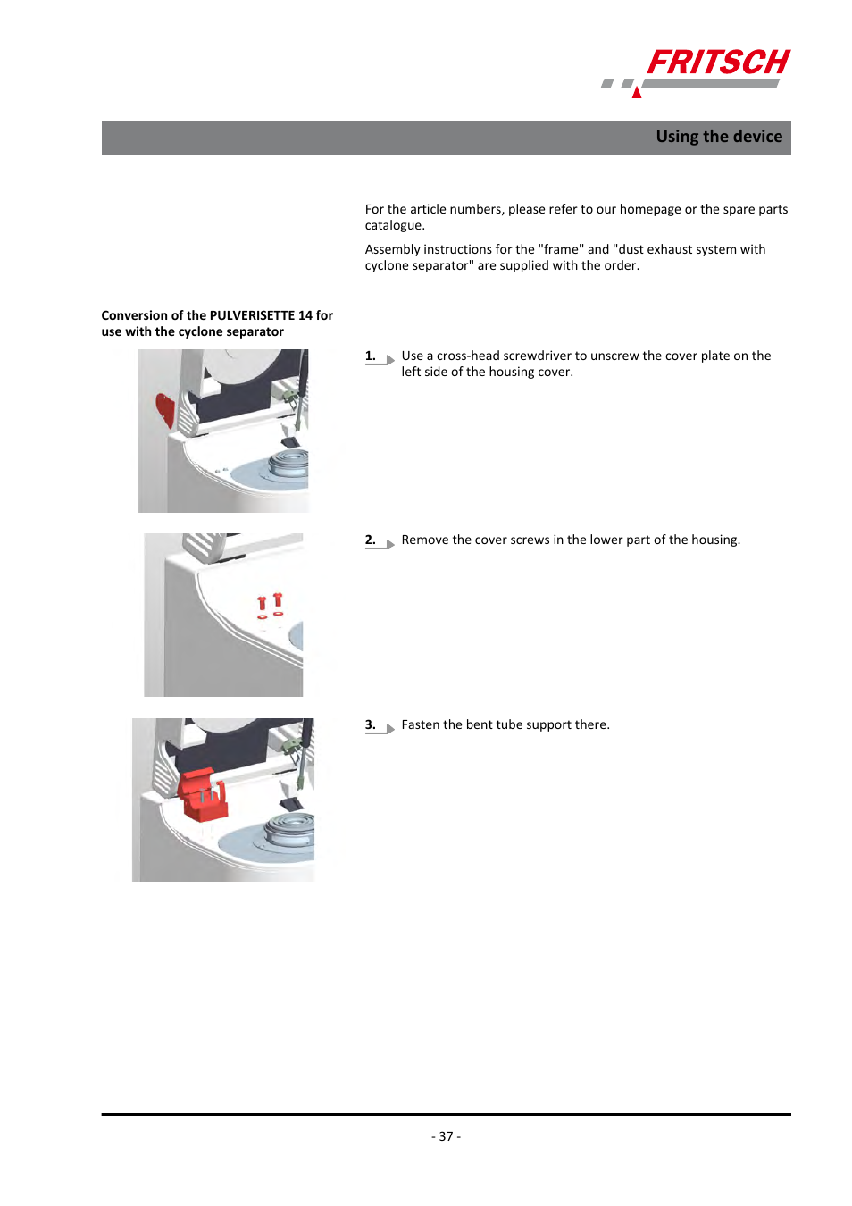 Using the device | FRITSCH PULVERISETTE 14 User Manual | Page 37 / 56