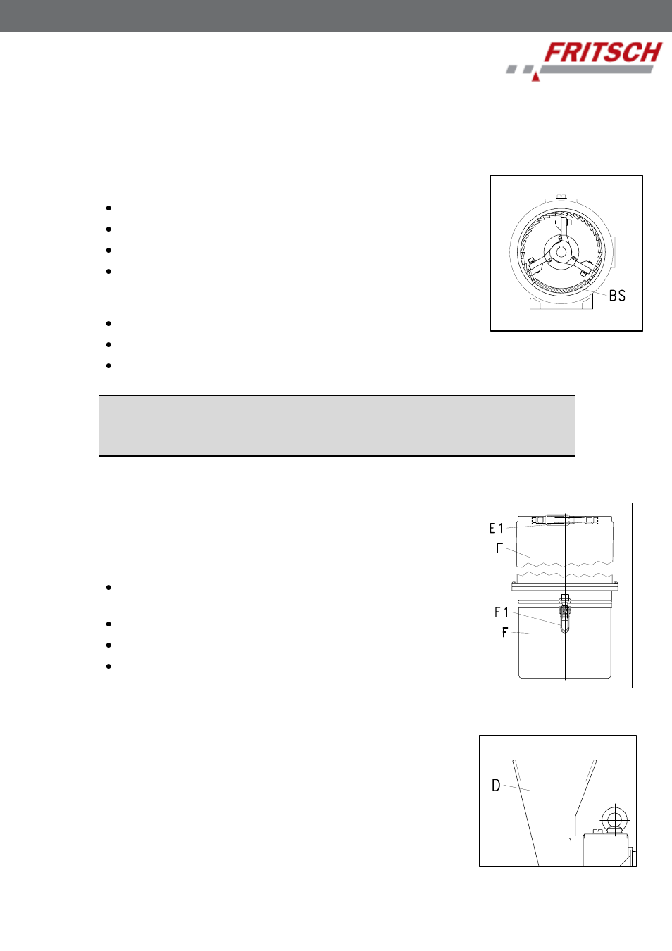 4 inserting the bottom sieve, 5 filter hose and collecting vessel, 6 adding material for grinding | FRITSCH PULVERISETTE 16 cast iron User Manual | Page 19 / 24