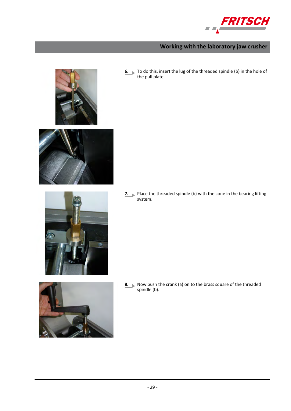 Working with the laboratory jaw crusher | FRITSCH PULVERISETTE 1, Model I premium line User Manual | Page 29 / 56